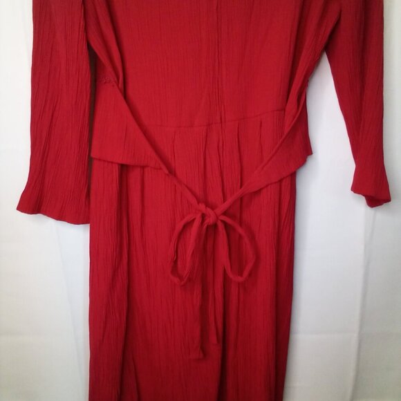 Miss Dorby Dress Women 14 Vintage Classic Attached Vest Textured Ribbed Red - Picture 14 of 16